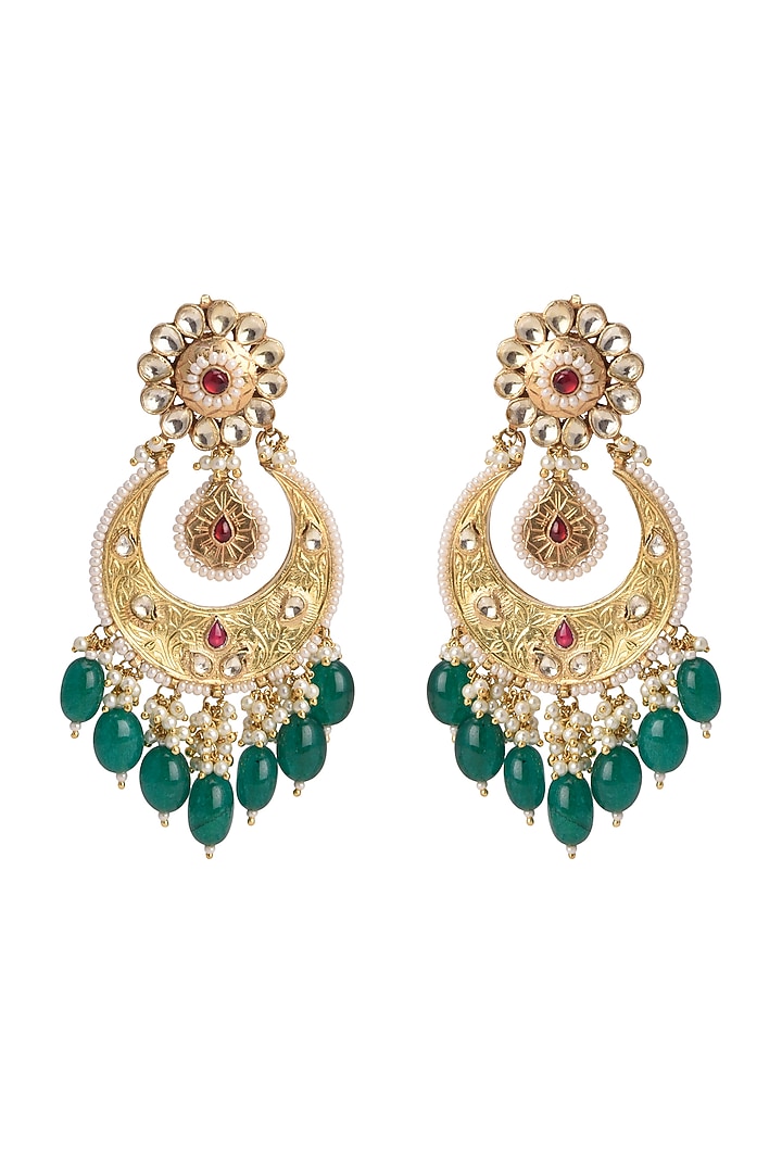 Gold Finish Kundan Polki Chandbali Earrings by Belsi's Jewellery at Pernia's Pop Up Shop