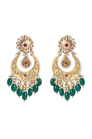 Gold Finish Kundan Polki Chandbali Earrings by Belsi's Jewellery