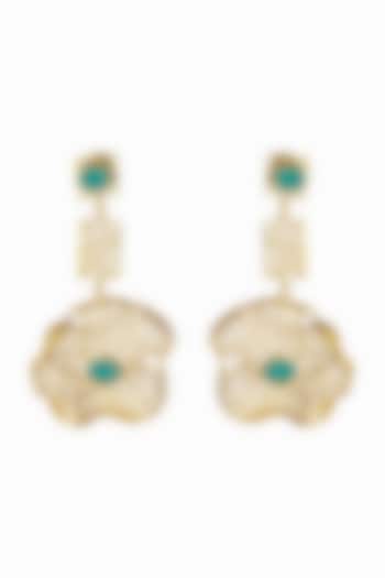 Gold Finish Stone Floral Dangler Earrings by Belsi's Jewellery at Pernia's Pop Up Shop