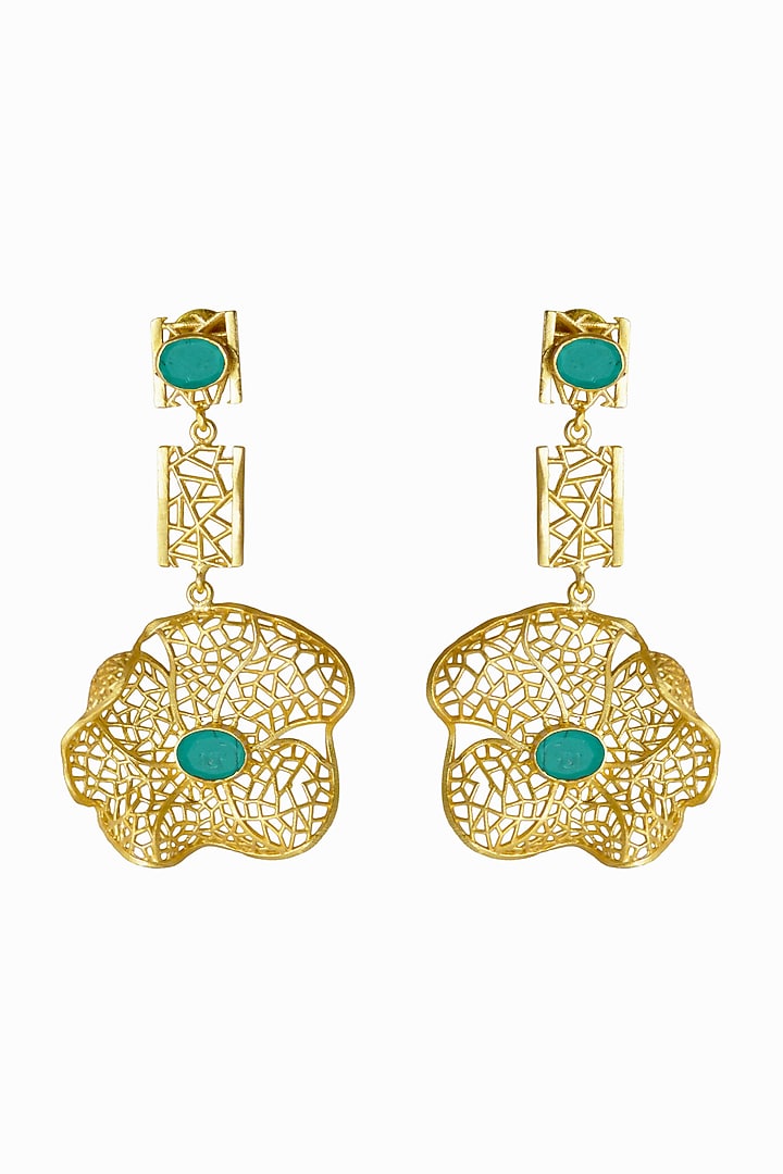 Gold Finish Stone Floral Dangler Earrings by Belsi's Jewellery at Pernia's Pop Up Shop