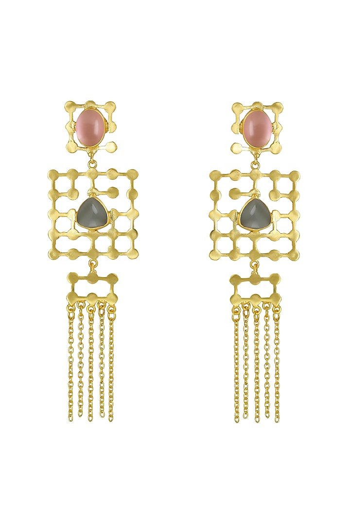 Gold Finish Natural Stone Dangler Earrings by Belsi's Jewellery at Pernia's Pop Up Shop