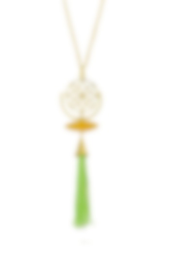 Gold Finish Green Tasseled Necklace by Belsi's Jewellery