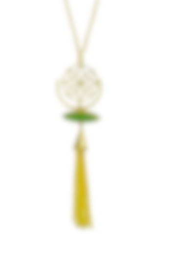 Gold Finish Green Stone & Yellow Tasseled Necklace by Belsi's Jewellery