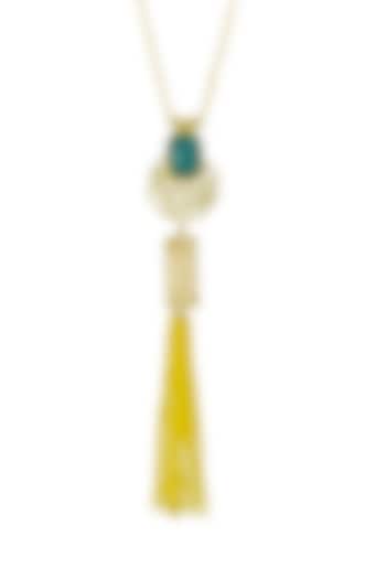 Gold Finish Turquoise Stone & Yellow Tasseled Necklace by Belsi's Jewellery