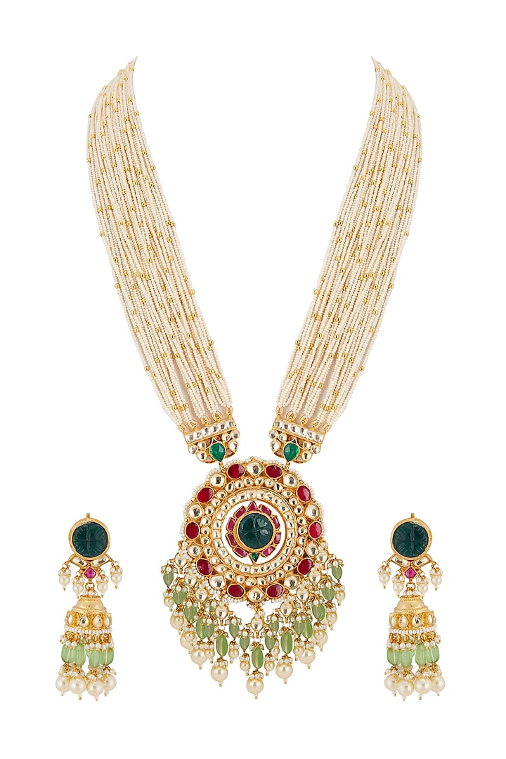 Gold Finish Kundan Pendant Necklace Set by Belsi's Jewellery