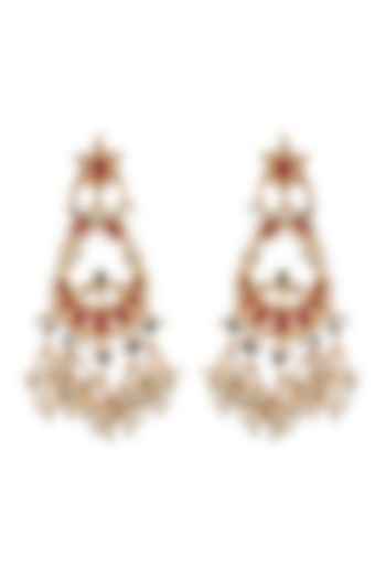 Gold Finish Ruby Chandbali Earrings by Belsi's Jewellery