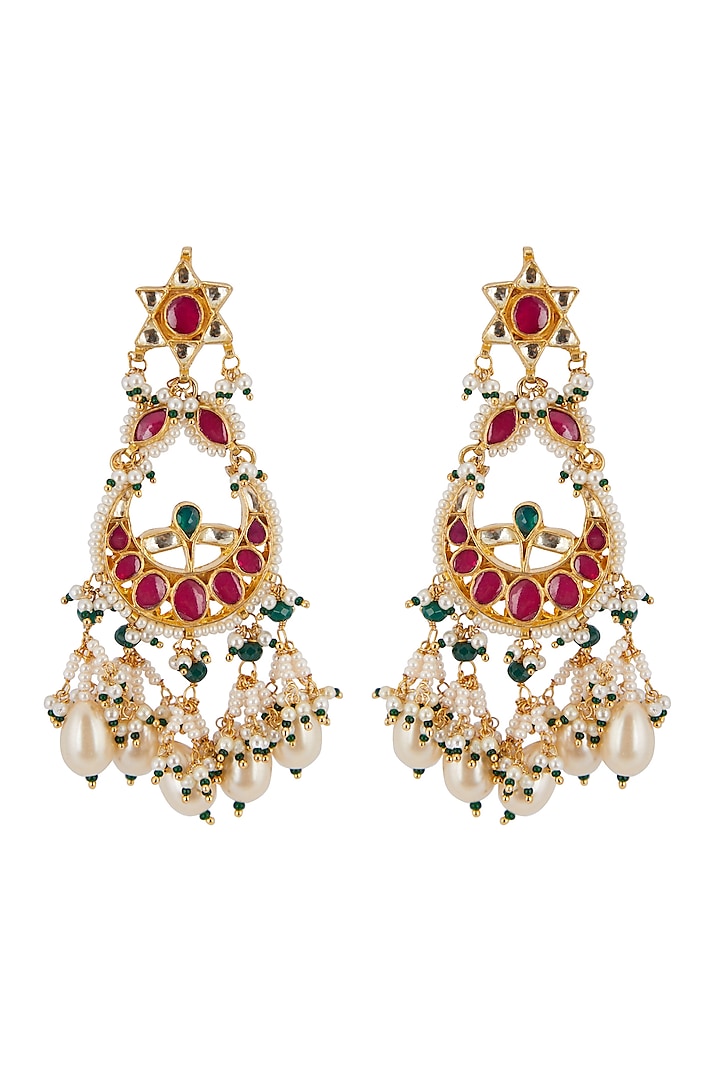 Gold Finish Ruby Chandbali Earrings by Belsi's Jewellery