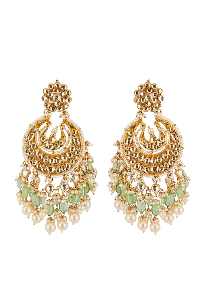 Gold Finish Beaded Chandbali Earrings by Belsi's Jewellery