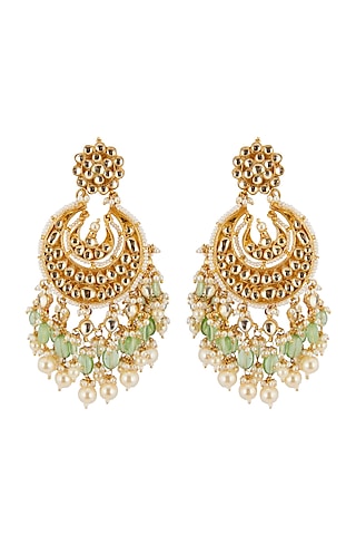 Gold Finish Beaded Chandbali Earrings by Belsi's Jewellery