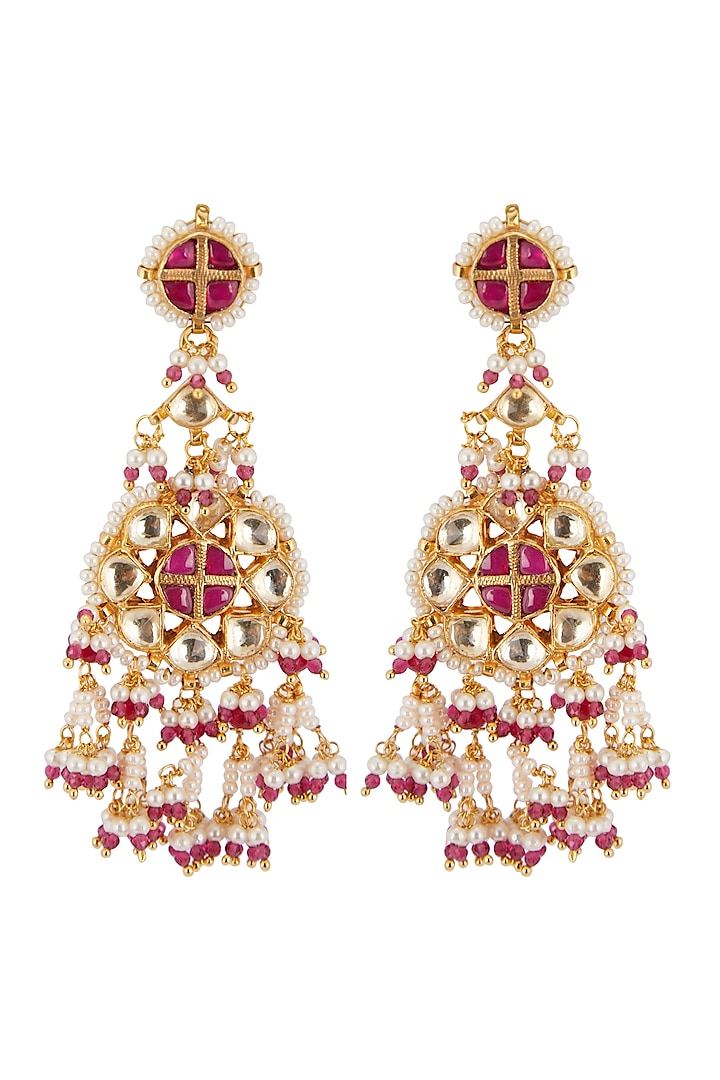 Gold Finish Floral Dangler Earrings by Belsi's Jewellery