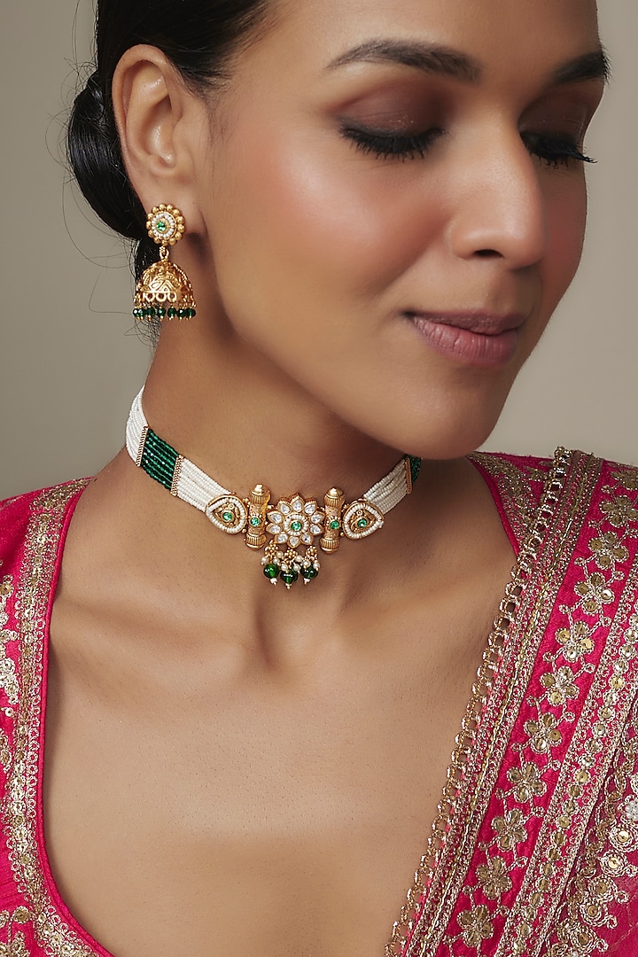 Gold Finish Kundan Polki Choker Necklace Set by Belsi'S Jewellery at Pernia's Pop Up Shop