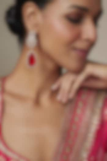 Gold Finish Red Doublet & CZ Stone Dangler Earrings by Belsi'S Jewellery at Pernia's Pop Up Shop