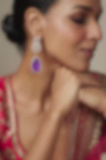 Gold Finish Purple Doublet & CZ Stone Dangler Earrings by Belsi'S Jewellery at Pernia's Pop Up Shop