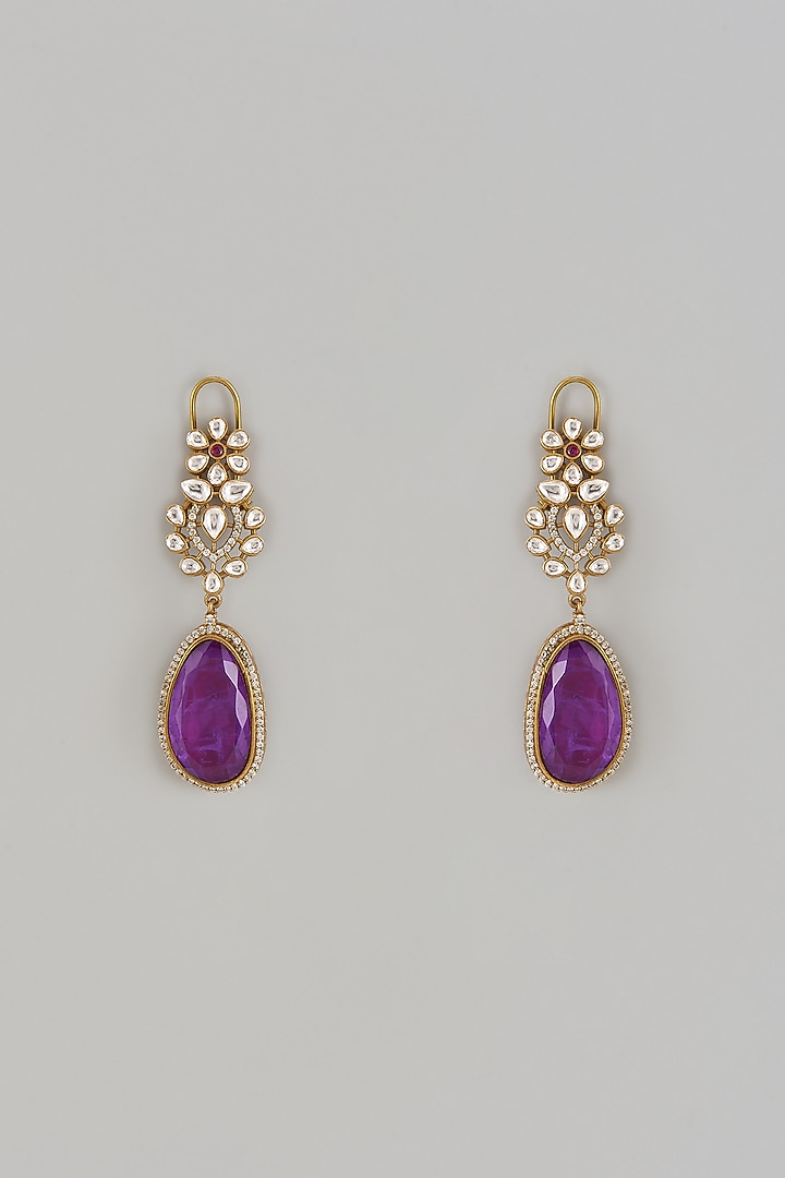 Gold Finish Purple Doublet & CZ Stone Dangler Earrings by Belsi'S Jewellery at Pernia's Pop Up Shop