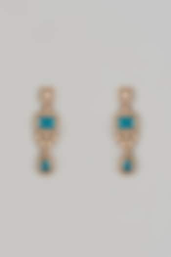 Gold Finish Doublet Zircon & Light Blue Synthetic Stone Dangler Earrings by Belsi'S Jewellery at Pernia's Pop Up Shop