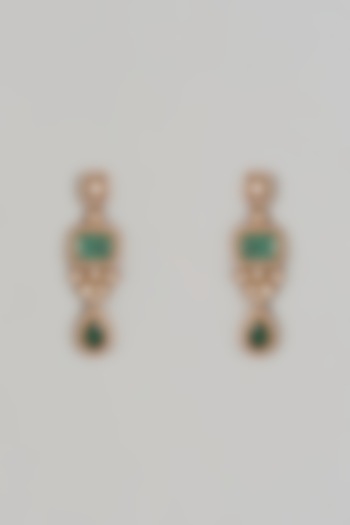 Gold Finish Doublet Zircon & Light Green Synthetic Stone Dangler Earrings by Belsi'S Jewellery at Pernia's Pop Up Shop