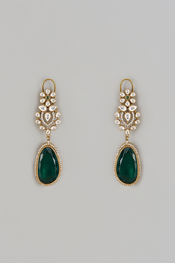 Gold Finish Green Doublet & CZ Stone Dangler Earrings by Belsi'S Jewellery at Pernia's Pop Up Shop