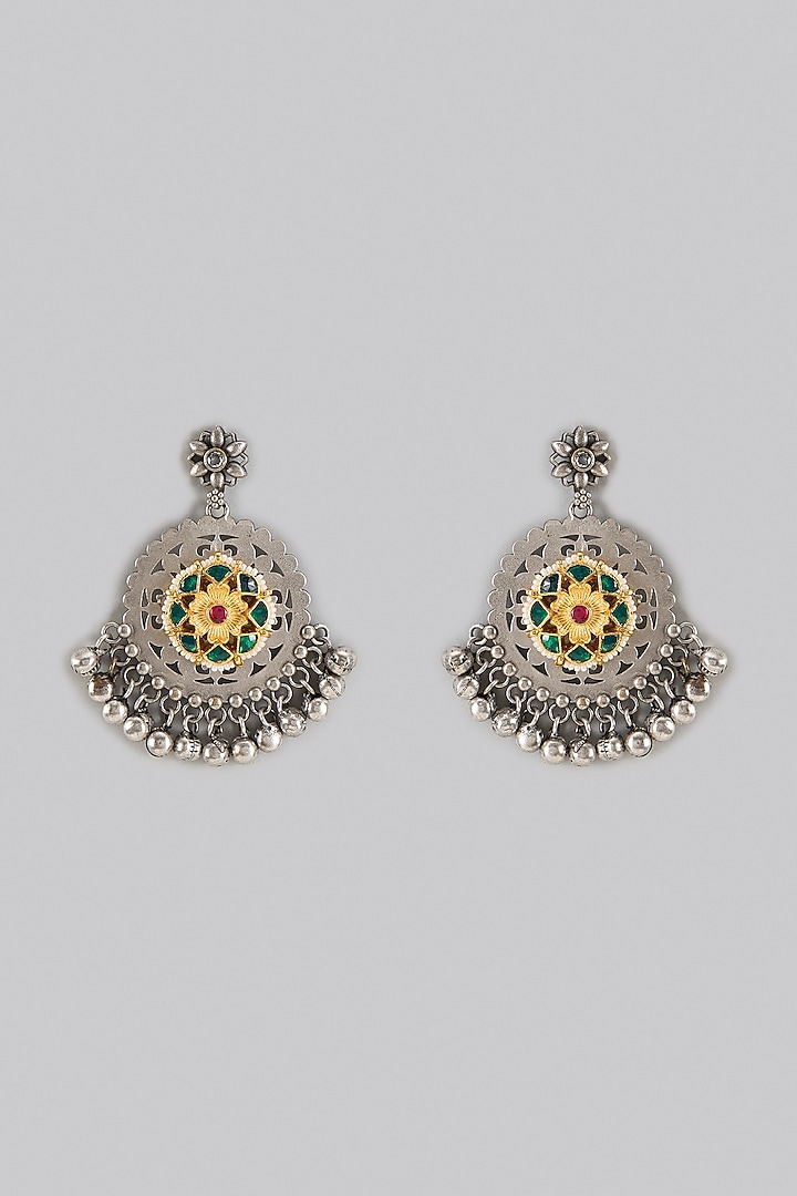 Oxidized Silver Finish Kundan Polki Dangler Earrings by Belsi's Jewellery at Pernia's Pop Up Shop