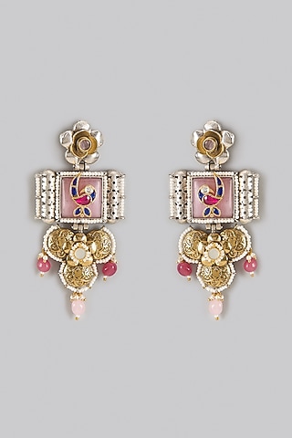 Oxidized Silver Finish Kundan Polki Dangler Earrings by Belsi's Jewellery