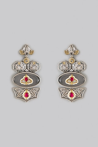 Oxidized Silver Finish Kundan Polki Dangler Earrings by Belsi's Jewellery