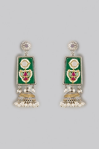 Oxidized Silver Finish Kundan Polki Dangler Earrings by Belsi's Jewellery