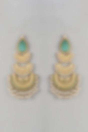 Gold Finish Aqua Stone & Beaded Chandbali Earrings by Belsi'S Jewellery at Pernia's Pop Up Shop