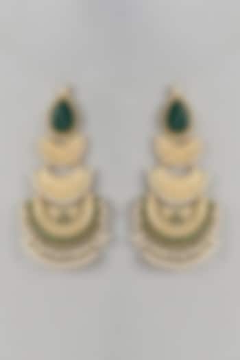 Gold Finish Green Stone & Beaded Chandbali Earrings by Belsi'S Jewellery at Pernia's Pop Up Shop