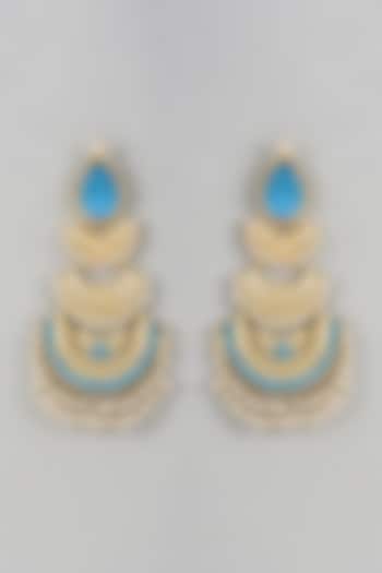 Gold Finish Blue Stone & Beaded Chandbali Earrings by Belsi'S Jewellery at Pernia's Pop Up Shop