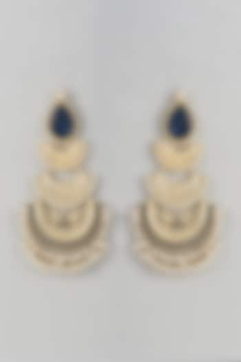 Gold Finish Blue Stone & Beaded Chandbali Earrings by Belsi'S Jewellery at Pernia's Pop Up Shop