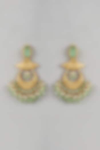 Gold Finish Aqua Stone & Beaded Chandbali Earrings by Belsi'S Jewellery at Pernia's Pop Up Shop
