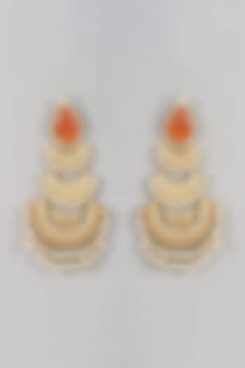 Gold Finish Orange Stone & Beaded Chandbali Earrings by Belsi'S Jewellery at Pernia's Pop Up Shop
