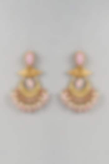 Gold Finish Pink Stone & Beaded Chandbali Earrings by Belsi'S Jewellery at Pernia's Pop Up Shop