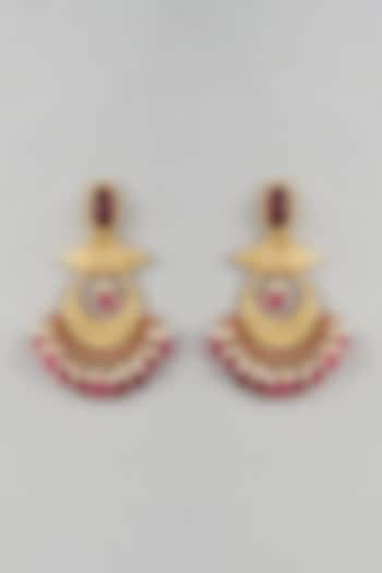 Gold Finish Red Stone & Beaded Chandbali Earrings by Belsi'S Jewellery at Pernia's Pop Up Shop