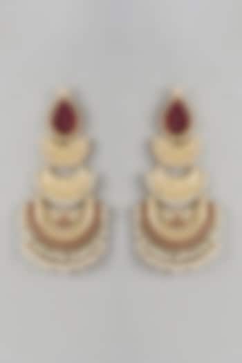 Gold Finish Red Stone & Beaded Chandbali Earrings by Belsi'S Jewellery at Pernia's Pop Up Shop