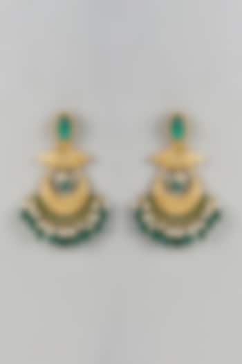 Gold Finish Green Stone & Beaded Chandbali Earrings by Belsi'S Jewellery at Pernia's Pop Up Shop