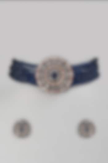 Two-Tone Finish Baguette Stone & Beaded Choker Necklace Set by Belsi'S Jewellery at Pernia's Pop Up Shop