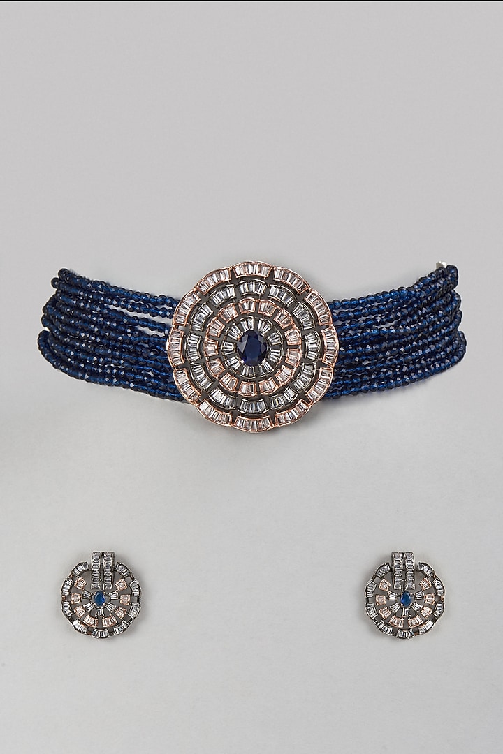 Two-Tone Finish Baguette Stone & Beaded Choker Necklace Set by Belsi'S Jewellery at Pernia's Pop Up Shop