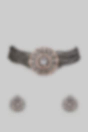 Two-Tone Finish Baguette Stone & Beaded Choker Necklace Set by Belsi'S Jewellery at Pernia's Pop Up Shop