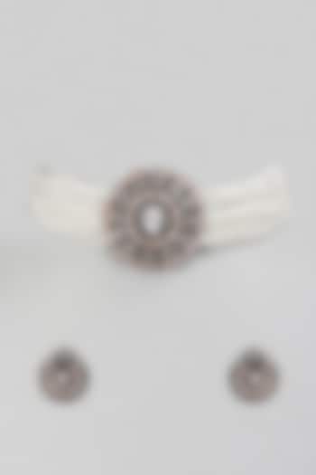 Two-Tone Finish Baguette Stone & Beaded Choker Necklace Set by Belsi'S Jewellery at Pernia's Pop Up Shop