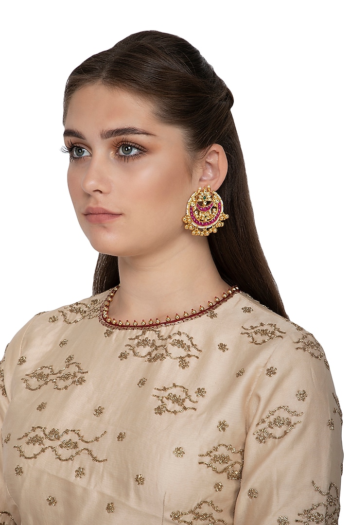 Gold Finish Red Kundan Stud Earrings by Belsi's Jewellery at Pernia's Pop Up Shop