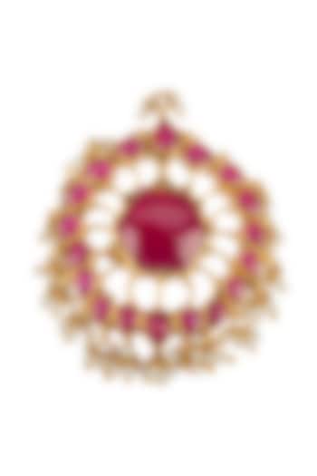 Gold Finish Ruby Red Kundan Floral Ring by Belsi's Jewellery