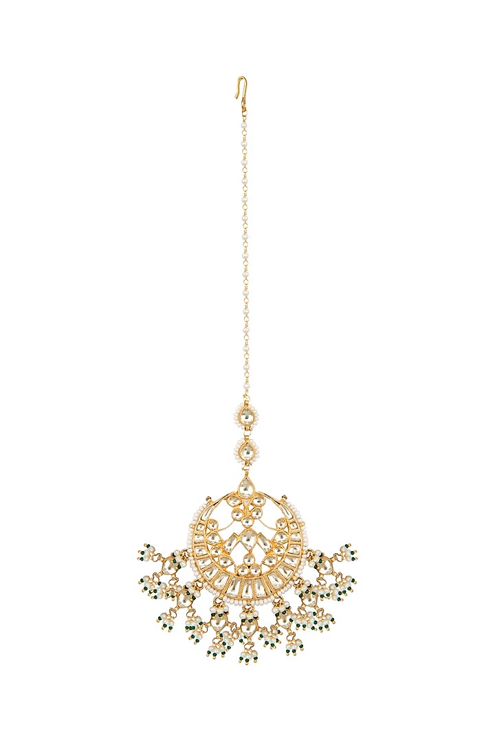 Gold Finish Kundan & Pearls Maang Tikka by Belsi's Jewellery