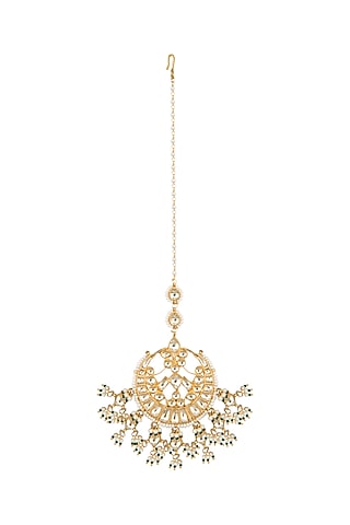 Gold Finish Kundan & Pearls Maang Tikka by Belsi's Jewellery