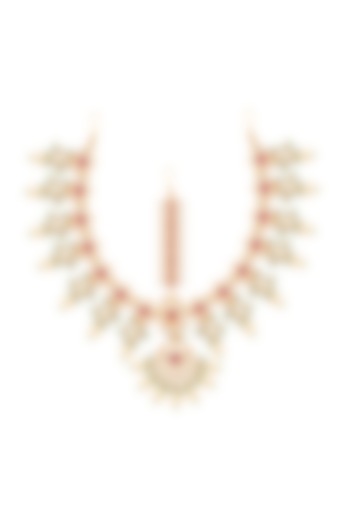 Gold Finish Kundan & Pearls Floral Motif Bridal Matha Patti by Belsi's Jewellery