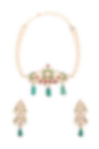Gold Finish Kundan Choker Necklace Set by Belsi's Jewellery