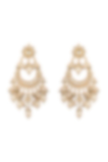 Gold Finish White Kundan Earrings by Belsi's Jewellery