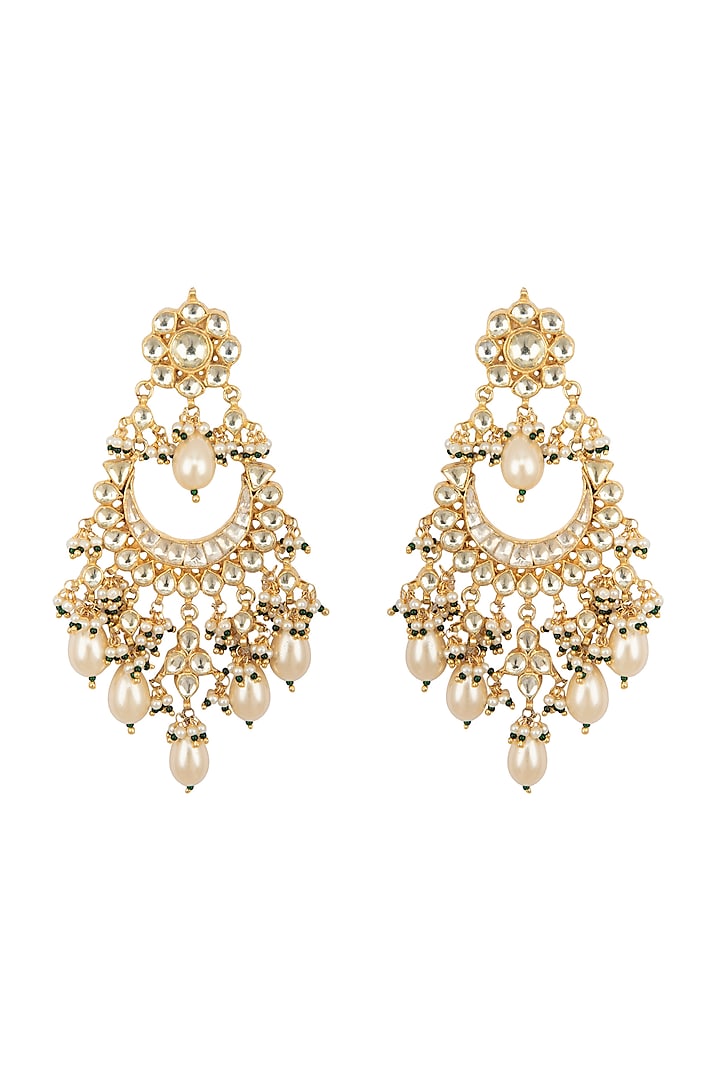 Gold Finish White Kundan Earrings by Belsi's Jewellery