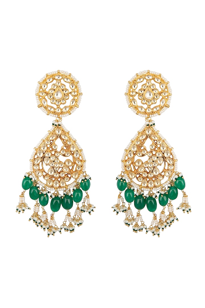 Gold Finish Kundan Dangler Earrings by Belsi's Jewellery