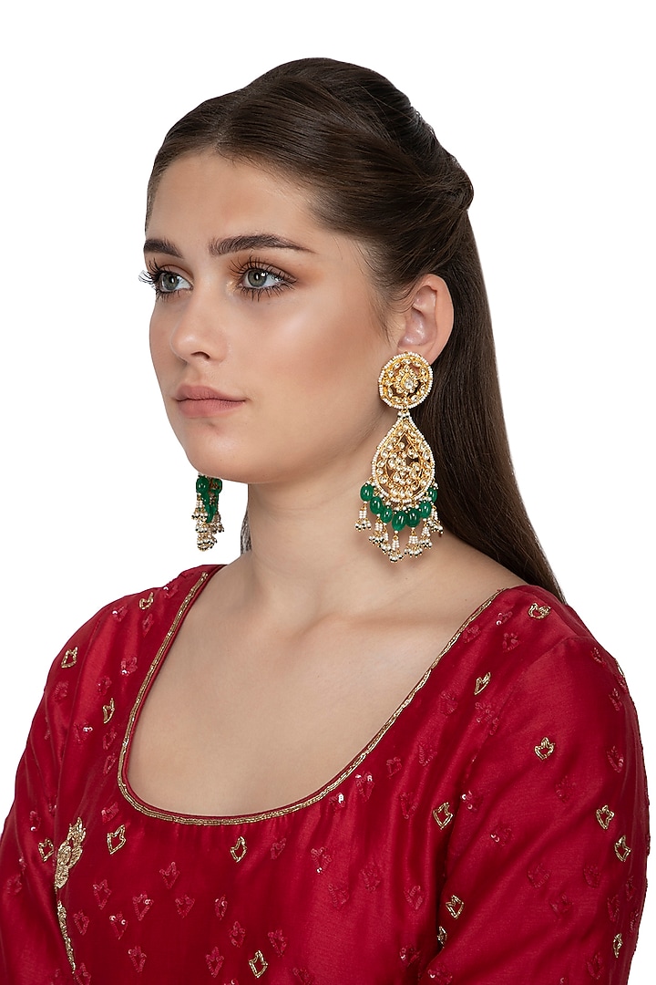 Gold Finish Kundan Dangler Earrings by Belsi's Jewellery at Pernia's Pop Up Shop