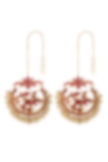 Gold Finish Red Kundan Bridal Chandbali Earrings by Belsi's Jewellery